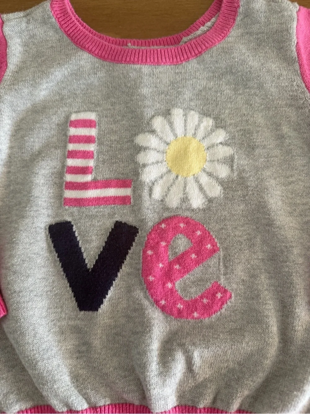 1989 Place Girls' Pink & Gray 'LOVE' Daisy Sweater Size 18-24M